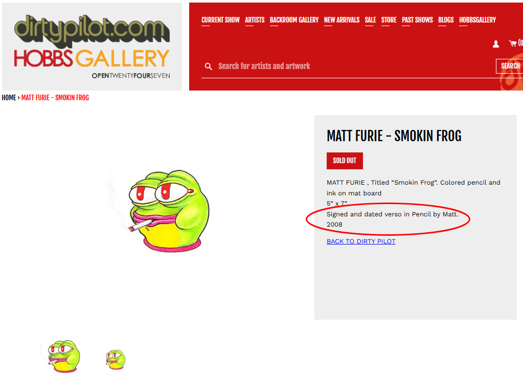 Original Matt Furie Smokin Frog Artwork